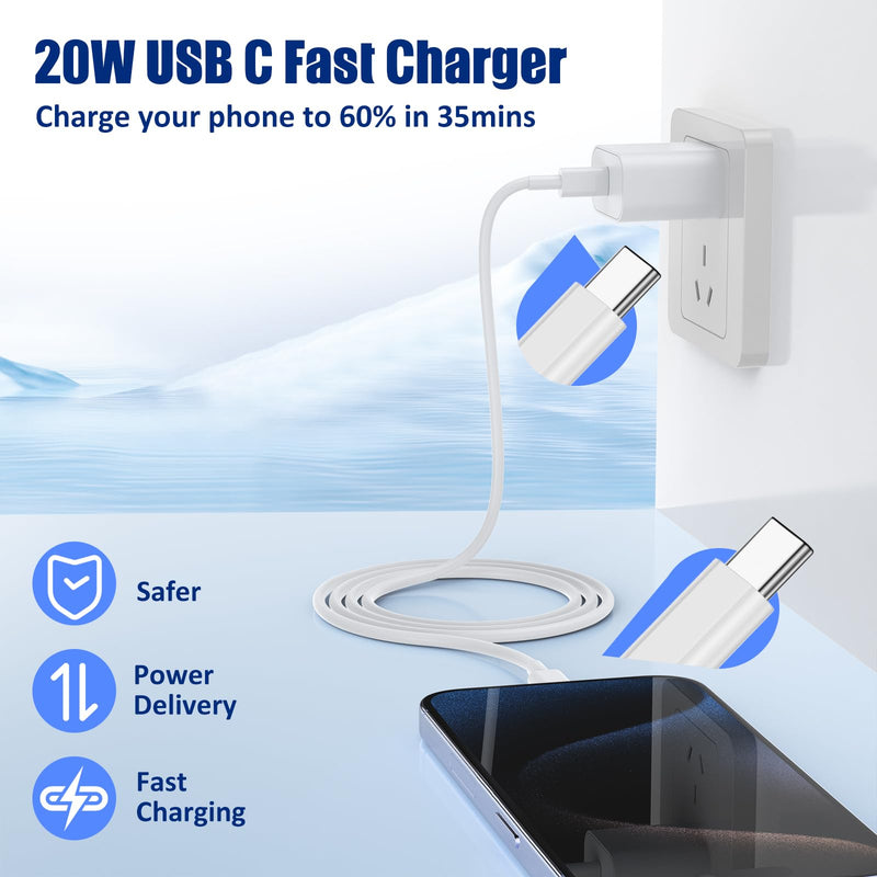 iPhone 15 Charger Fast Charging 3-Pack, 20W Type C Charger[3+6+10FT] USB C Wall Charger Cables for iPhone 15/15 Plus/15 Pro Max, iPad Pro/Air/AirPods/Samsung