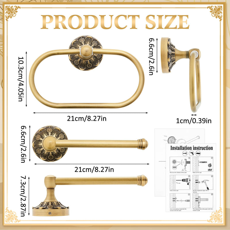 2 Pieces Set Antique Brass Toilet Paper Holder Retro Brass Hand Towel Ring Tissue Roll Paper Hanger Bathroom Hardware Wall Mounted Vintage Bathroom Accessories(Rectangle) Rectangle