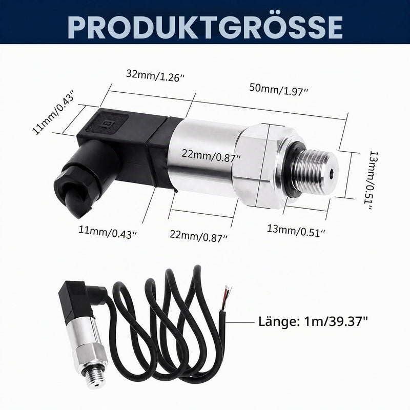 Stainless Steel Pressure Transducer, Pressure Sensor Silicon Pressure Transmitter Sensor Water Flow Sensor 4-20mA Output G1/4 Inch for Water Gas Oil (0-0.2 MPA) 0-0,2 MPA