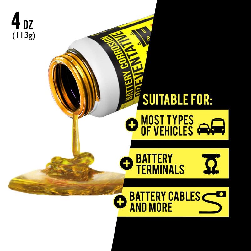 Mission Automotive 4 Oz Brush-On Oil-Based Battery Corrosion Preventative - Made in USA - Prevents Rust & Corrosion, Increases Life of Battery, Does Not Dry or Evaporate