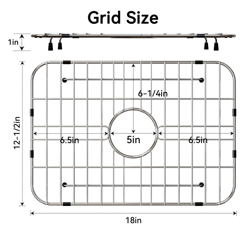 Sink Grid 18" X 12-1/2", Stainless Steel Sink Grids for Bottom of Kitchen Sinks, Centered Drain with Corner Radius 1-1/2" 18" X 12-1/2" (Centered Drain)