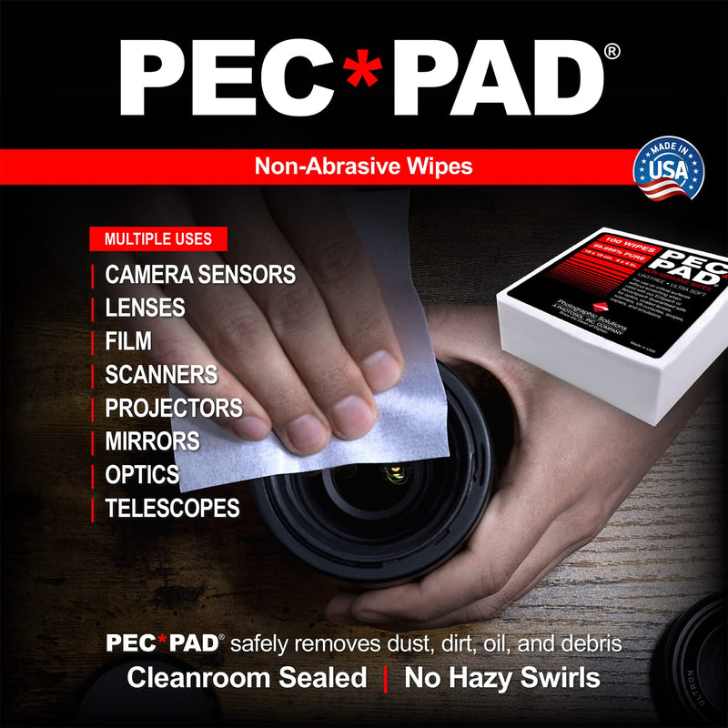 PEC-PAD Lint Free Wipes 4”x4” Non-Abrasive Ultra Soft Cloth for Cleaning Sensitive Surfaces like Camera, Lens, Filters, Film, Scanners, Telescopes, Microscopes, Binoculars. (100 Sheets Per/Pkg) 2-Pack 1 Count (Pack of 2)