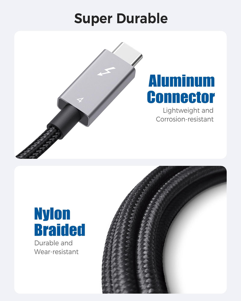 Cable Matters [Intel Certified] Braided 40Gbps Thunderbolt 4 Cable 3.3ft Black, with 240W Charging Power Delivery and 8K Video - Fully Compatible with Thunderbolt 3, USB 4 for Apple MacBook Pro, iMac 3.3 ft