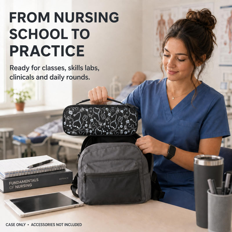 Stethoscope Case - Hard Carrying Bag Compatible for St John Ambulance/ 3M/ MDF/AKORD Dual or Single Head Littmann Stethoscope - Includes Mesh Pocket for Accessories Black