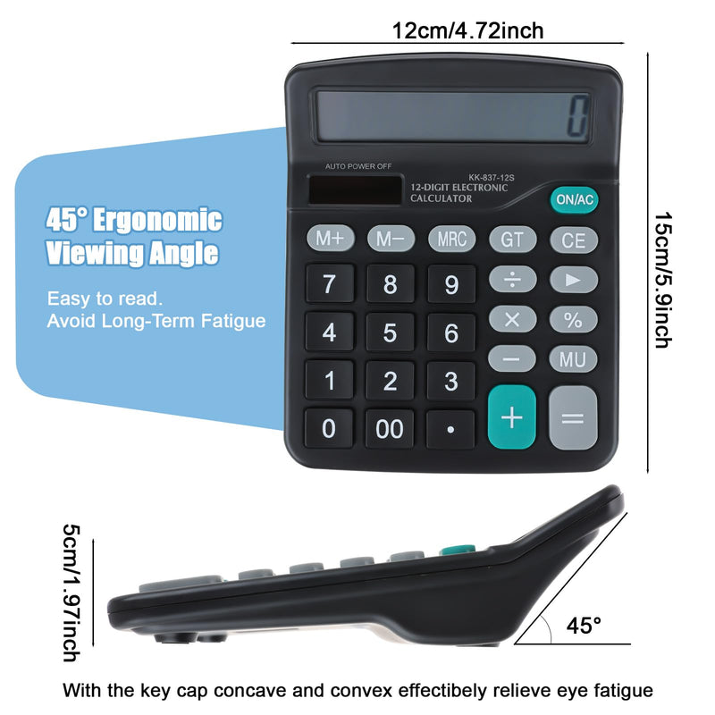 8PCS Desktop Calculators 12-Digit Dual Solar Power Calculator Handheld Basic Office Calculators with Large LCD Display and Big Sensitive Button for Office, School, Home (Black) 8