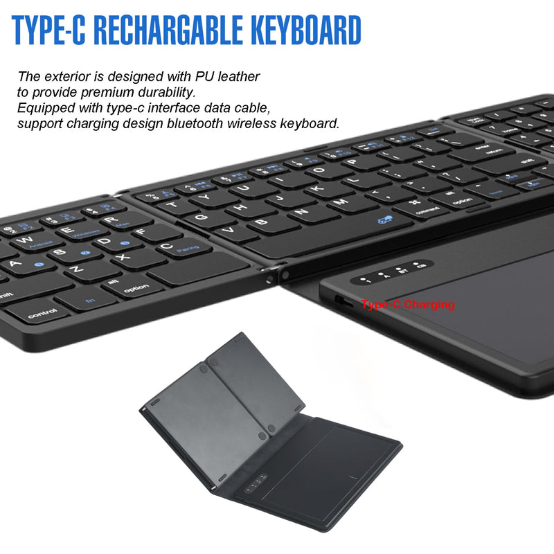 Folding Travel Keyboard with Large Touchpad: Wireless Full Size Bluetooth Keyboards for ipad Tablet Laptop Windows Mac OS E-B055