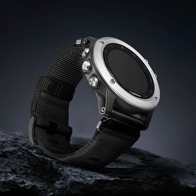 26mm Nylon Watch Band Compatible for Garmin Fenix 7X/ Fenix 6X/ Fenix 5X/ Tactix Delta, Camouflage Quickfit Bands for Garmin Fenix 3/3 HR, Fenix 5X Plus/6X Pro/Descent MK1/Enduro A-Black