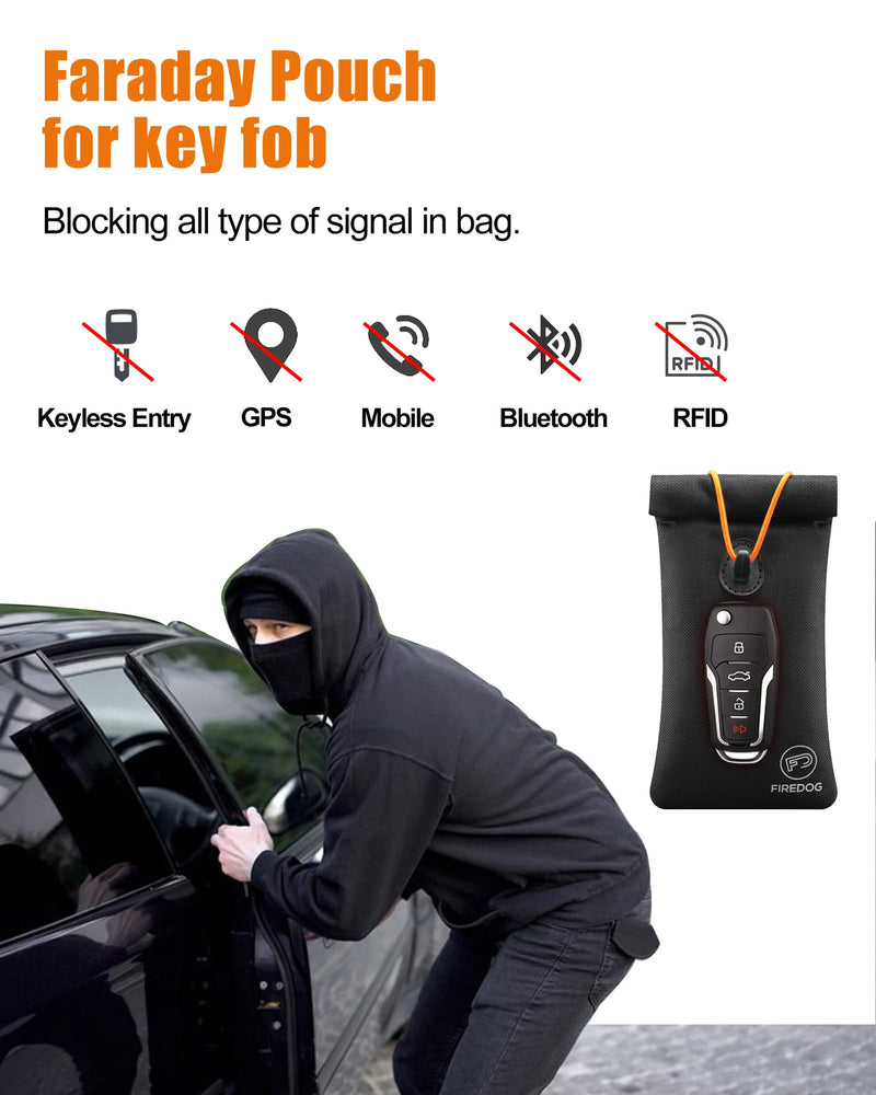 FIREDOG Faraday Pouch for Car Keys and Smartphone, Key Signal Blocking Bag, Cell Phone Keyless Entry Fob Signal Blocking Bag Black