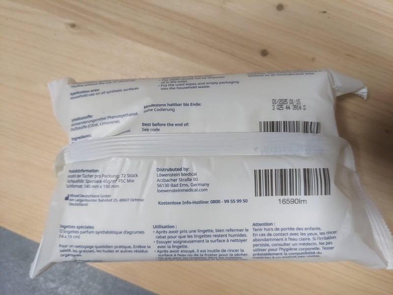 Löwenstein special cleaning cloths - 1 x 72 pieces - scent: citrus - cloth size 14 x 19 cm - cleaning of plastic surfaces (e.g. CPAP masks and accessories made of plastic)
