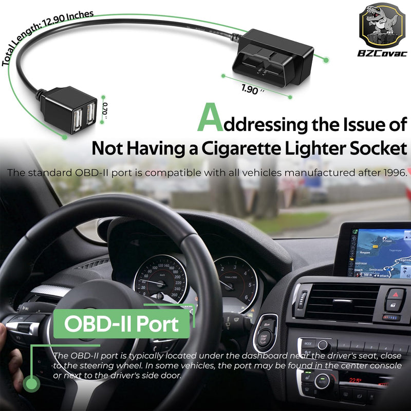 Constant Power Cable for Garmin Dash Cam, OBD-II Adapter Cable for Vehicles with Dual USB Ports, Supporting Multiple Parking Modes