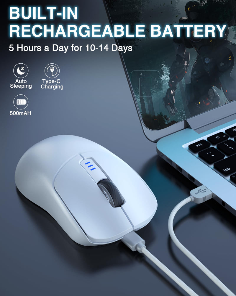 AULA SC580 Wireless Gaming Mouse, Tri-Mode 2.4G/BT5.0/USB-C Gaming Mouse, 10000 DPI Rechargeable Wireless Mouse with 6 Programmable Buttons, Ergonomic Computer Mouse for Laptop/PC/Mac/Tablet White
