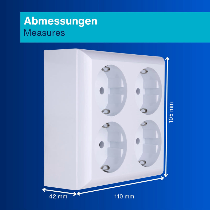 REV 0510172555 PlanoLuxe, surface-mounted socket 4-way Complete set: Frame and insert, white | Multiple socket for surface mounting, ideal for workshop and indoor use 1 x quadruple socket