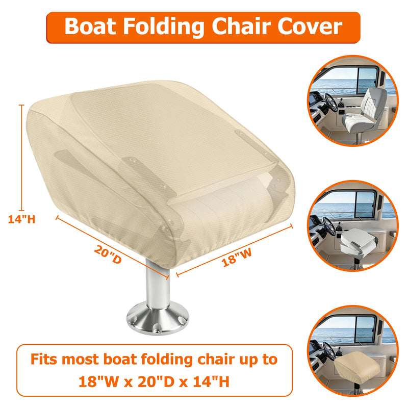 iCOVER Boat Folding Seat Cover - 600 Denier Canvas Waterproof Heavy-Duty Weather Resistant Material Trailerable Fishing Chair Covers Beige 2 Pack