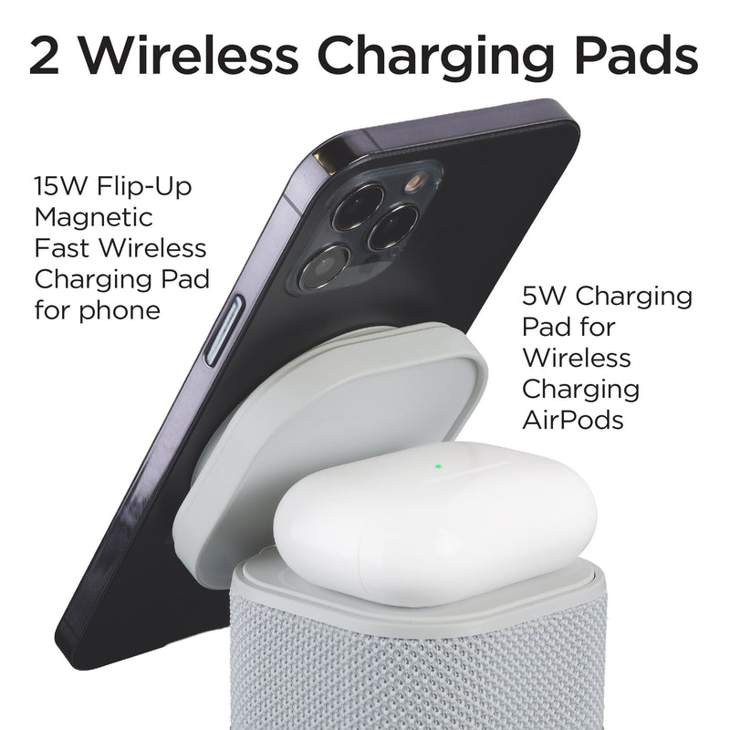 iHome Bluetooth Speaker with Wireless Charger, Charging Station with Color Changing Night Light - Gray (iPBT50G)