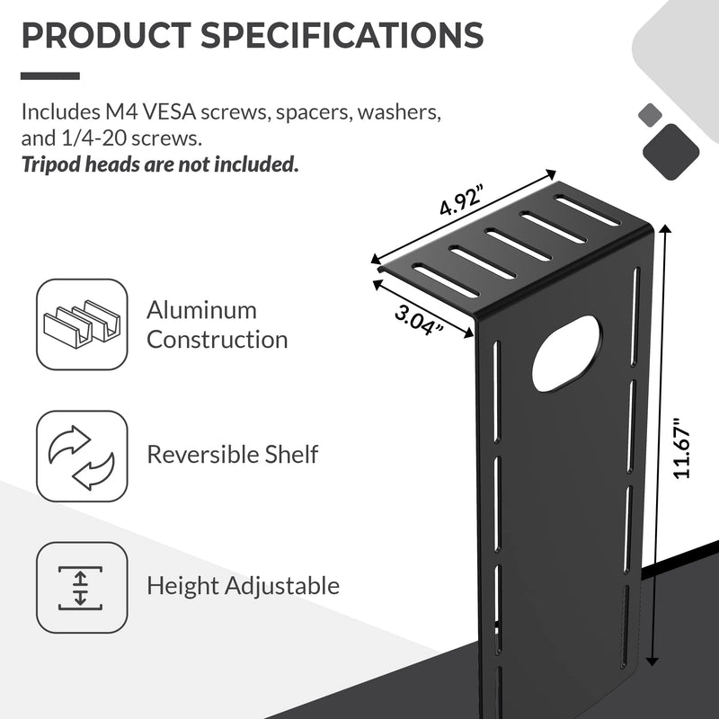HumanCentric DSLR Monitor Mount Small, Desk Camera Mounting, Light Webcam, Microphone Shelf for Monitor VESA Arm, Replace Clamp Tripods, 100x100mm Patterns, Aluminum, Hardware Included Small Shelf