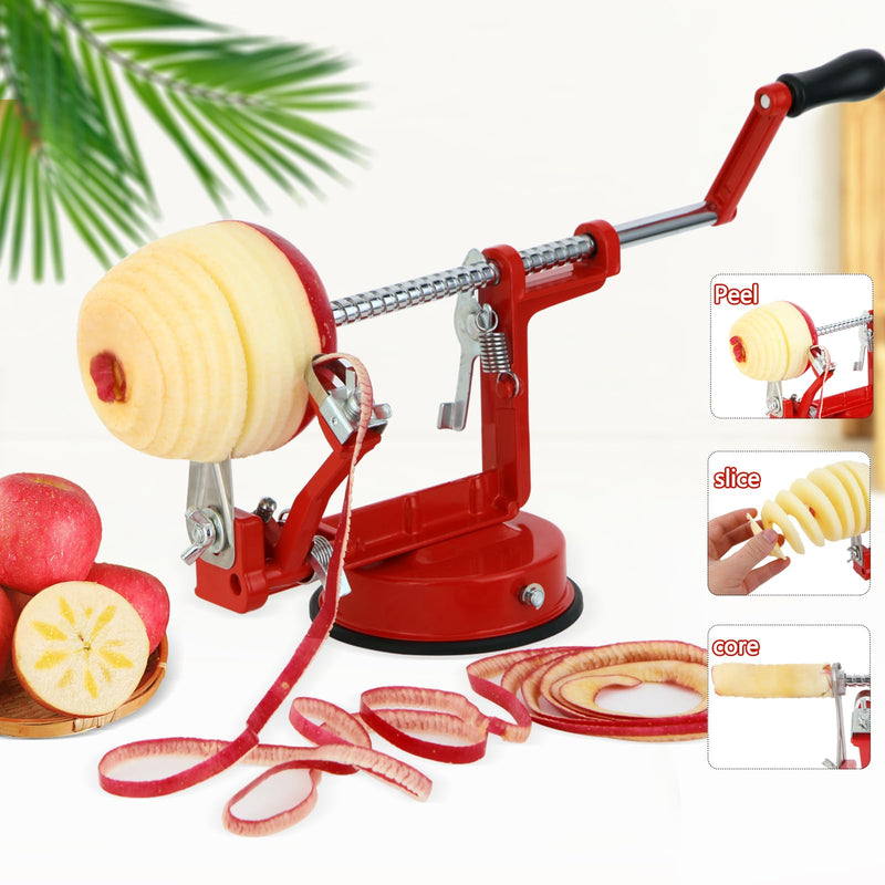 Apple Peeler Corer,Apple Slicer With Stainless Steel Blades,Fruit Cutter Machine, Convenient and Funny, Creative Kitchen Tool Gift for Baking Lover（Red） Red 1 Blade