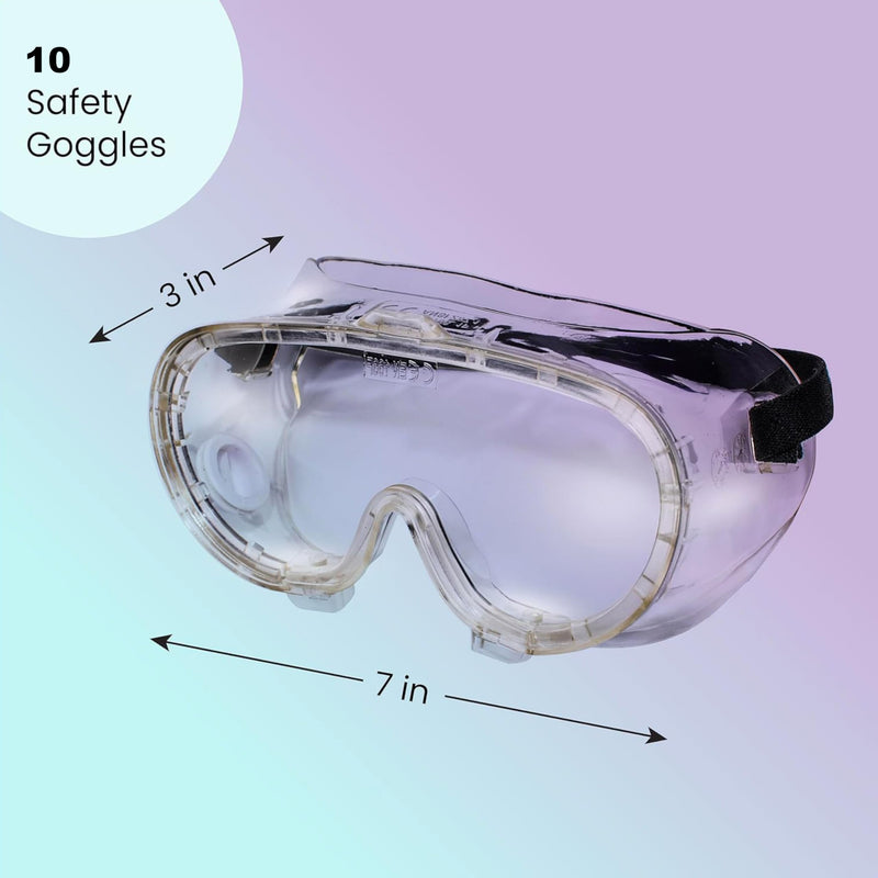 Aqulius Safety Goggles - Direct-Vented & Comfort Fit Goggles for Work - Anti-Fog Bulk Safety Glasses - Protective Eyewear for Dust - Pack of 10, Unisex Adult