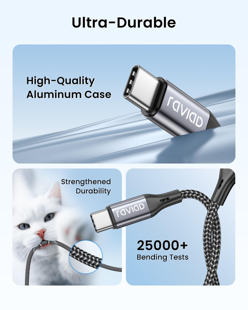 Raviad USB C Cable, 1 m, Pack of 2, 3.1 A Charging Cable, USB C Fast Charging Cable, Nylon | Braided USB to USB C Cable for iPhone 17 16 17e 16e 15 Pro Max, Samsung Galaxy S26 S25 S24, Macbook, iPad Pro, Air, Pixel gray 1M+1M