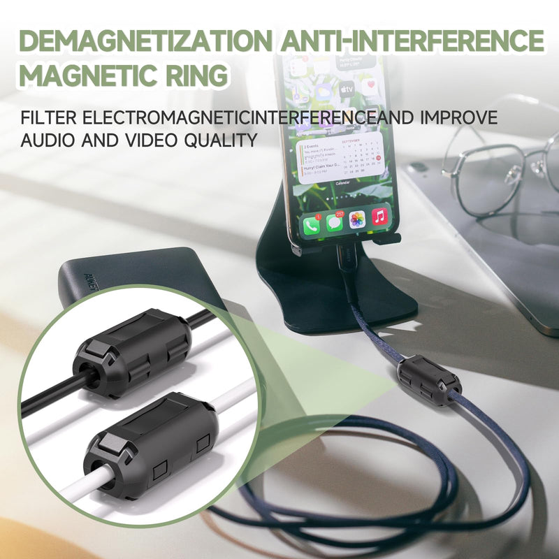Ferrite Ring Core Black Clip-on Ferrite Core EMI Noise Reducer Cable Clip with 3.5 mm Inner Diameter for USB Cable, Audio and Video Cable Power Cable Pack of 10 3.5MM