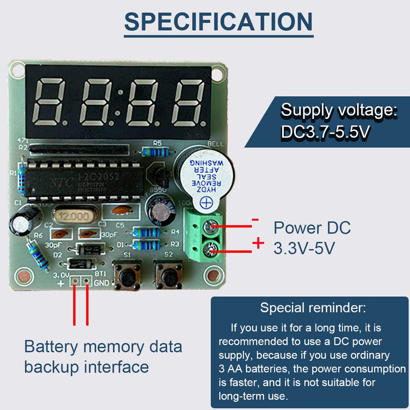 DAOKAI 4 Bits Digital Clock DIY Kit LED Electronic Clock Production PCB Soldering Practice Board for Curriculum Exercises Welding Exercises, with USB 2.0 Plug Cable