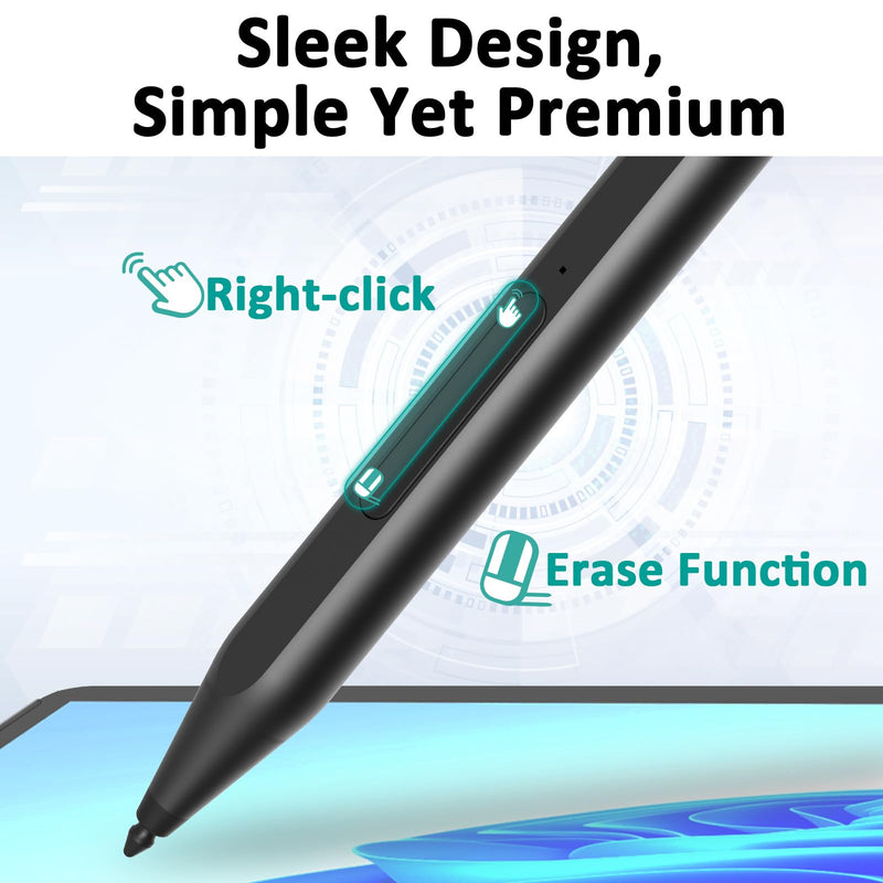 Taiwan RENAISSER Stylus Pen for Microsoft Surface, Designed in Houston, Made in Taiwan, Palm Rejection, USB-C Fast Charging, Pen for Surface Pro 11/10/9/8/7, Surface Go/Laptop Dark