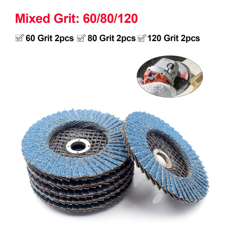 Flap discs, pack of 6 sanding discs, diameter 75 mm, grain size 60/80/120, suitable for cordless angle grinders, grinding disc, lamellar discs, steel fan sanding disc for angle grinder polishing machine