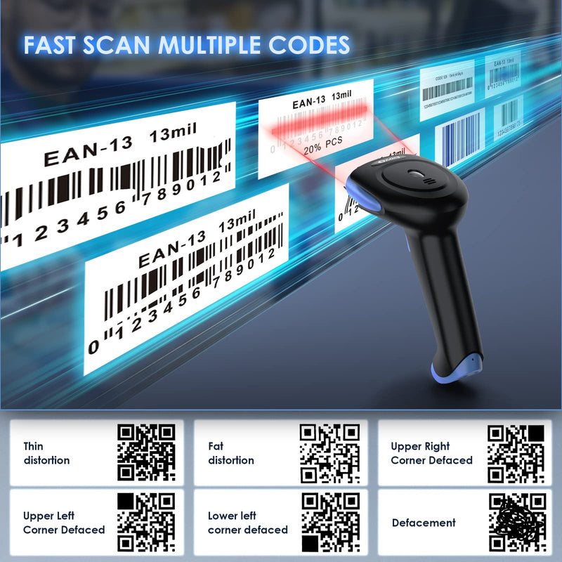 Eyoyo 2D Bluetooth Barcode Scanner Wireless, 2500mAh Handheld Cordless USB Wired QR Bar Code Reader for Library, Warehouse Inventory Compatible with iPad, Android Phone, iPhone, Laptop Light Blue