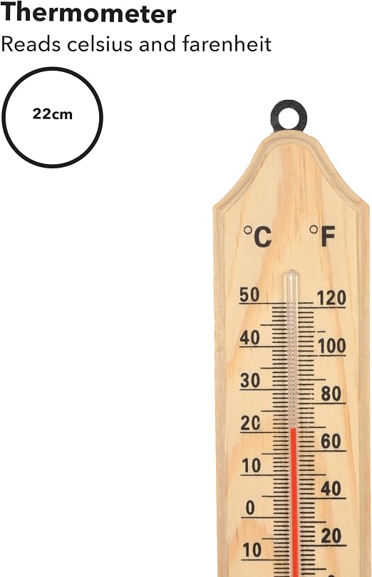 Thermometer wood nostalgia style for indoor and outdoor temperature measuring device degrees and Fahrenheit