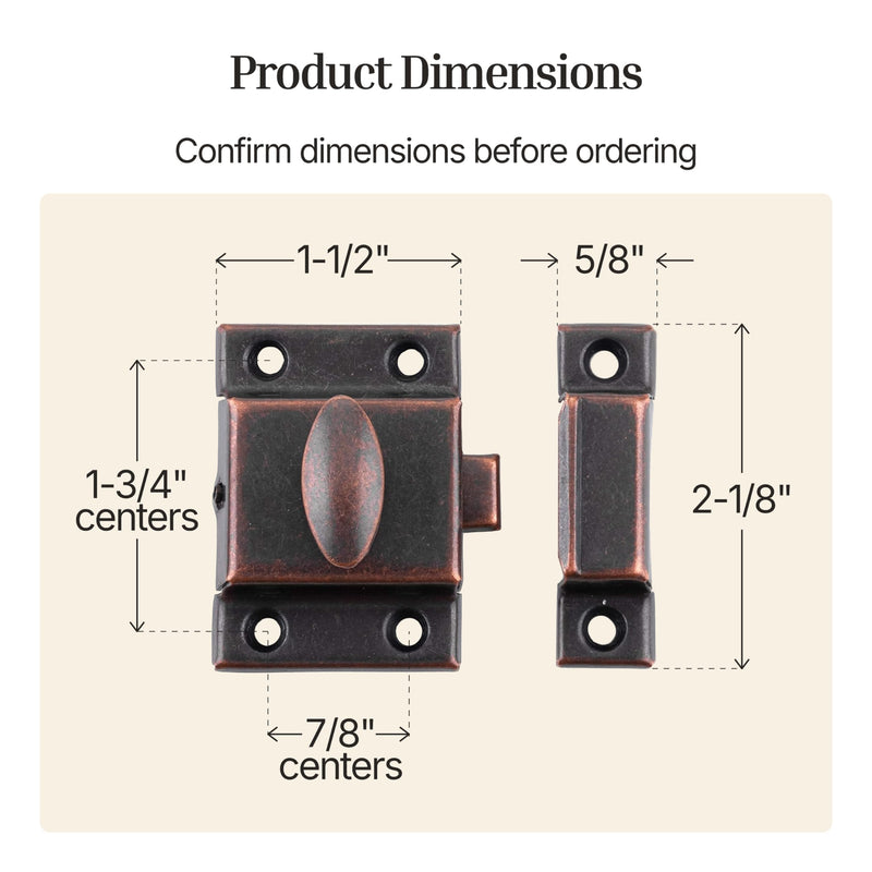 Large Stamped Antique Copper Cabinet Door Latch - 2 1/8" × 2 1/8" - Pack of 4 - Spring Loaded Cupboard Door Latch with Oval Turn - Vintage Cabinet Hardware | UA-140-LAC (4)