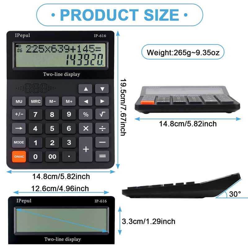 Desk Calculator, IPepul Basic Desktop Calculators Big Buttons and 2 Line Display, 4 Function Simple Calculator, Large Talking Calculators Office Supplies for Office Business School Students