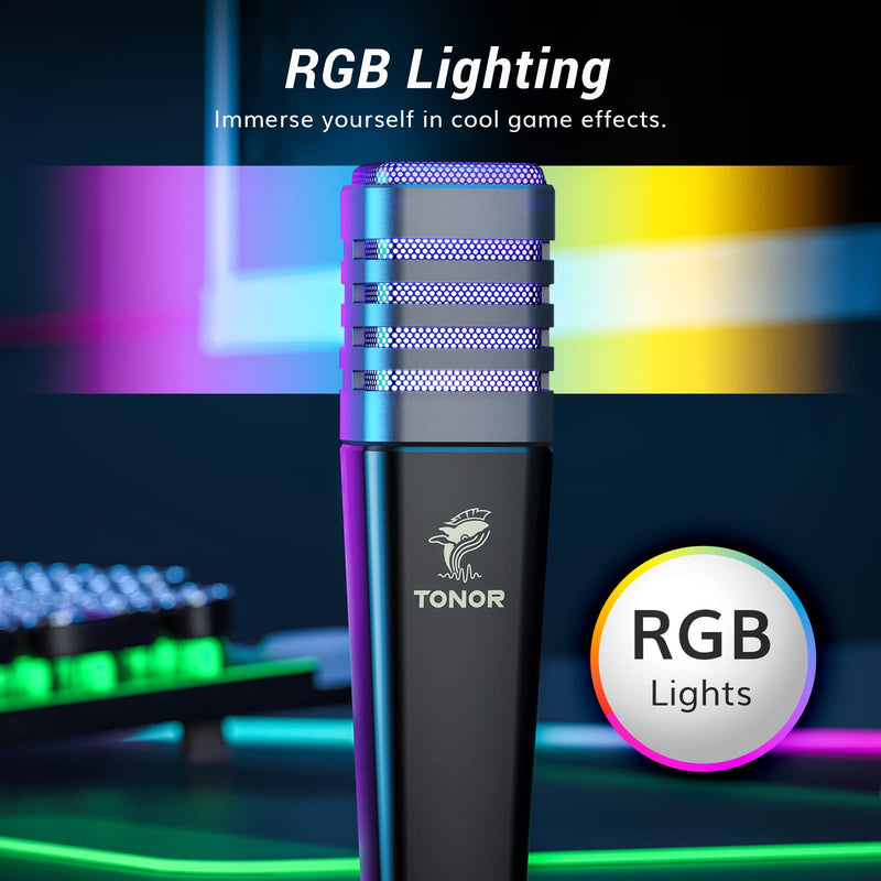 TONOR RGB USB Microphone, Cardioid Condenser Computer PC Mic with Tripod Stand, Pop Filter, Shock Mount for Gaming, Streaming, Podcasting, YouTube, Twitch, Compatible with Laptop Desktop,TC30 with RGB TC30S