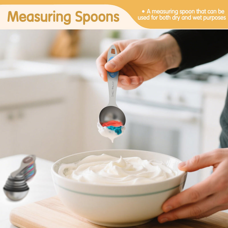 Stainless Steel Measuring Cups and Spoons Set of 20, 7 Nesting Measuring Cups, 7 Spoons & 1 Leveler, 5 Mini Spoons, Kitchen Gadgets for Cooking & Baking Silver