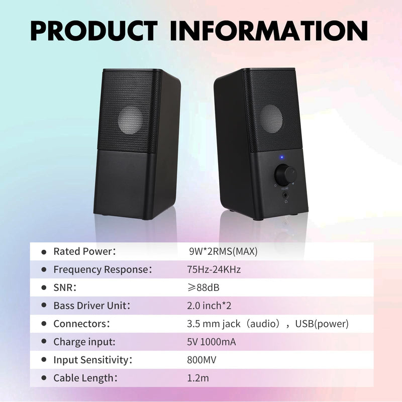 H21 Computer Speakers, Desktop Speakers 2.0 Multi Device Stereo Speaker, Volume Control PC Speakers, USB Powered Gaming Speakers with 3.5mm Aux Cable for PC Monitor Laptop Tablet Phone