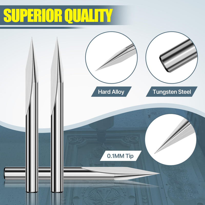 HUHAO V Groove CNC Wood Engraving Bit, 1/8 Shank, 20 Degree 0.1mm Carbide Tip Engraving Bits,2 Flute Straight & V-Bit Woodworking Carving Bit Tool for Plywood, MDF Lettering Sign Making ø3.175*20°*0.1mm 5pcs