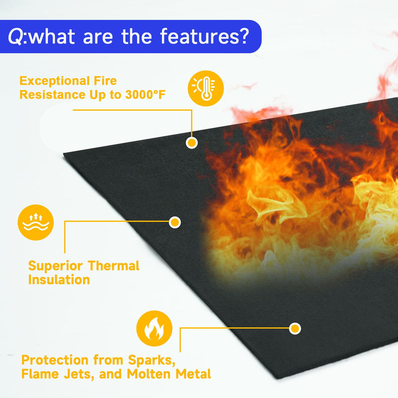 40x40 Inch Fireproof Welding Blanket Pad, Carbon Felt Wick & Flame Retardant Fabric, 5mm Thick Fireproof Heat Resistant Mat, Up to 3000°F for Soldering, Firepit, Grill, Smoker & Plumbing 40x40"1 PCS