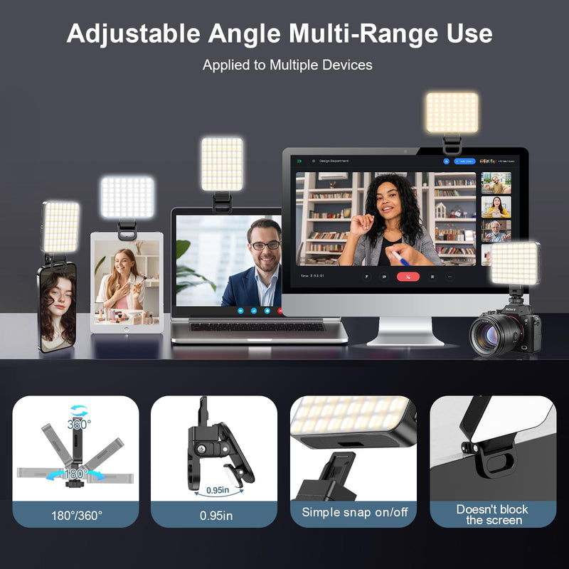 Selfie Light with Clip, 128 LED Magnetic Video, 2000 Mah Rechargeable Clip Video, Adjusted 3 Light Modes, Portable Camera with Cold Shoe Mount for Laptop, Makeup, Selfie, Vlog