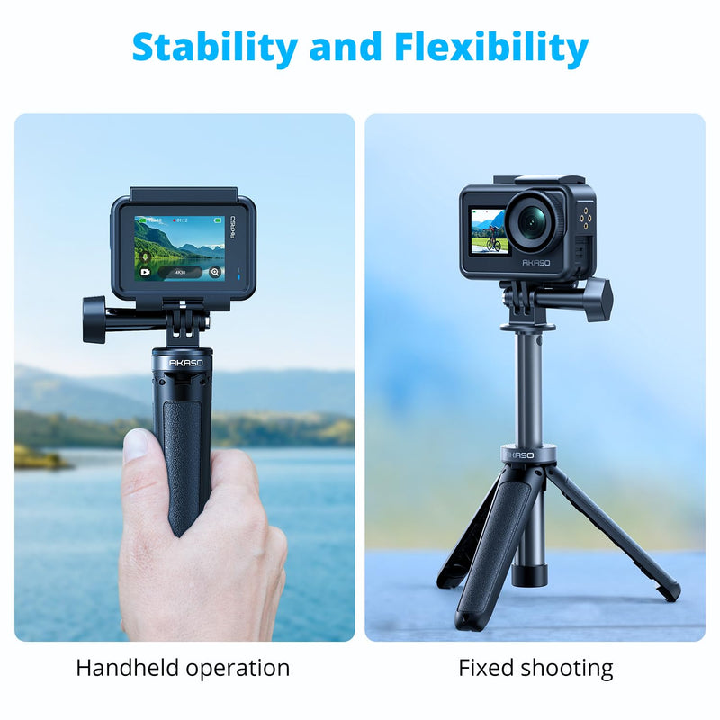 AKASO Mini Selfie Stick Tripod Lightweight Extension for Shooting Video Vlog Accessories Compatible with AKASO Action Camera EK7000/Brave 4/Brave 7 LE/Brave 7/GoPro Hero12/11/10/ 9/Max/DJI Osmo Action (22cm) Selfie Stick Tripod