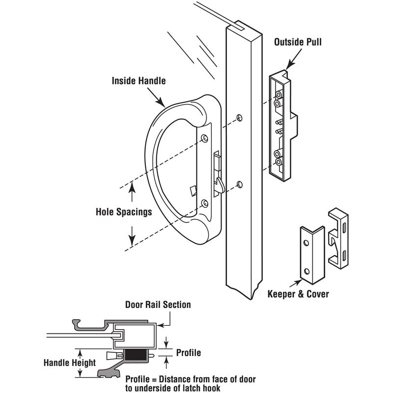 Prime-Line C 1203 Diecast White Finish, Sliding Patio Door Surface Mount Handle (Single Pack)