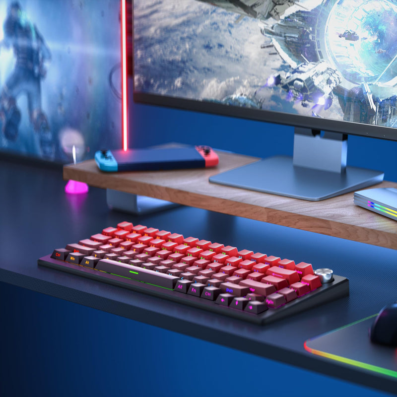 XVX Gradient Side Print Keycaps Red, Double Shot PBT Keycaps 75 Percent,Cherry Profile Shine Through Key Caps, Minimalist Style Custom Keycap Set for Mechanical Keyboards Red and black