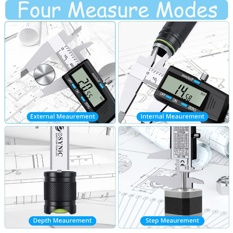 eSynic Digital Caliper 150mm/6 Inch Stainless Steel Caliper Electronic Caliper Inch/Metric/Fraction Conversion for Distances Diameter, Depth, Inner Diameter, Outer Diameter, Black... Model A-Black