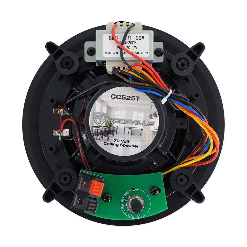 Rockville Pair CC525T Black 5.25" Commercial 70v Ceiling Speakers, 2-Way Audio, Aimable Tweeter, Paintable Grill, for Restaurants/Bars/Cafes