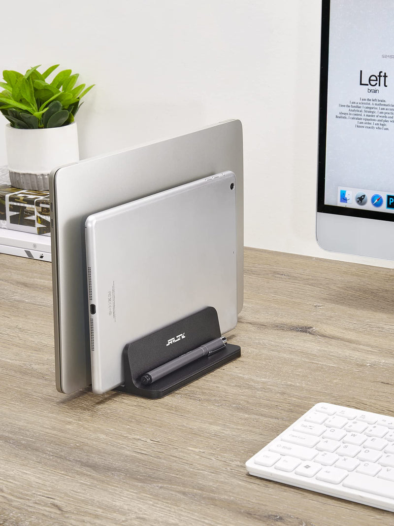 JARLINK Vertical Laptop Stand Holder, Aluminum Double Desktop Stand Holder with Adjustable Dock (Up to 17.3 inch), Compatible with MacBook, Surface, Chromebook, and Gaming Laptops, Black 2-slot