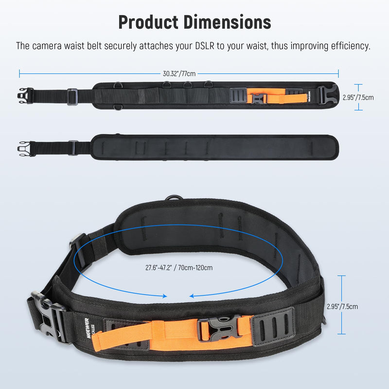 NEEWER Multi Function Utility Camera Waist Belt, Camera Strap for Photographers, Adjustable Breathable Waistband with D Rings for DSLR Bag Lens Pouch Tripod Flash Photography Accessories, CA151 Black