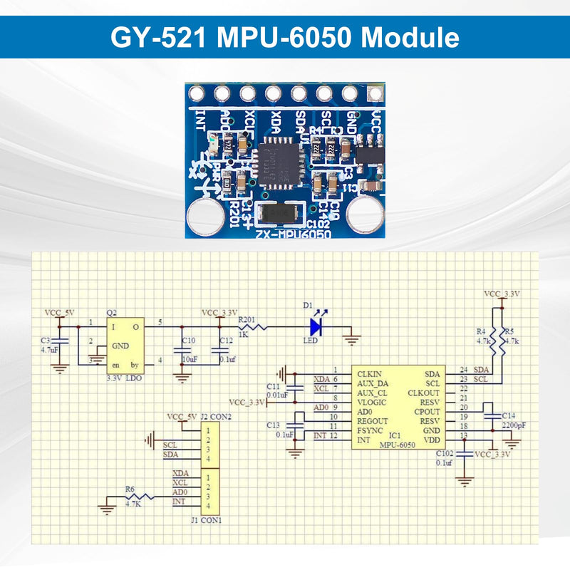 GY-521 MPU6050 Module AYWHP 3 Pieces 3 Axis Gyroscope and 3 Axis Accelerometer 6DOF Sensor Module 16 Bit AD Converter Data Output IIC I2C for Arduino