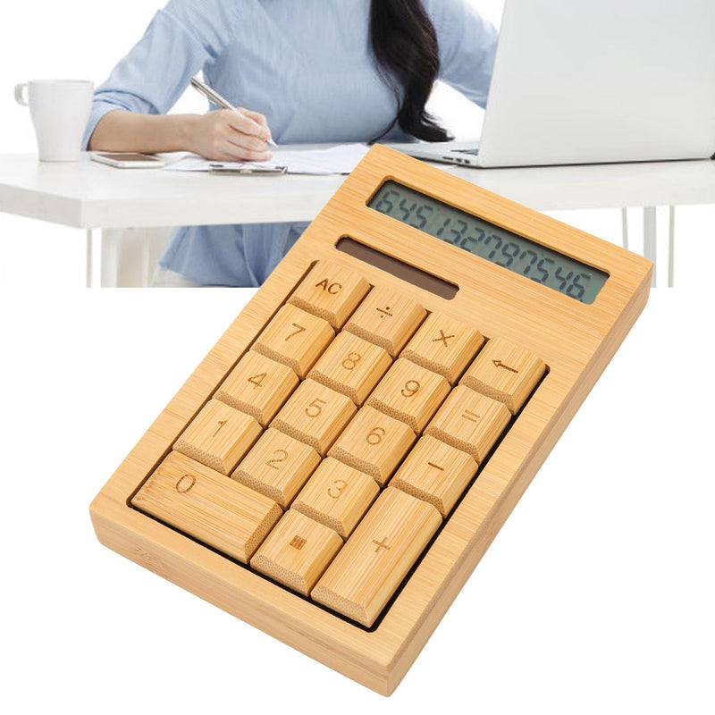 Wooden Solar Calculator, Wooden Desk Calculators with Digits, Basic Standard Function Desktop Calculator with Solar and Battery Dual Powered for Office Home School