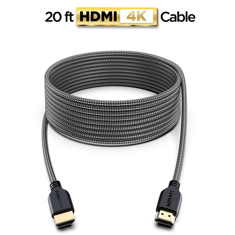 PowerBear 4K Long HDMI Cable 20 ft [2 Pack] High Speed, Braided Nylon & Gold Connectors, 4K @ 60Hz, Ultra HD, 2K, 1080P, ARC & CL3 Rated | for Laptop, Monitor, PS5, PS4, Xbox One, Fire TV, Apple TV 1 20ft 2pack