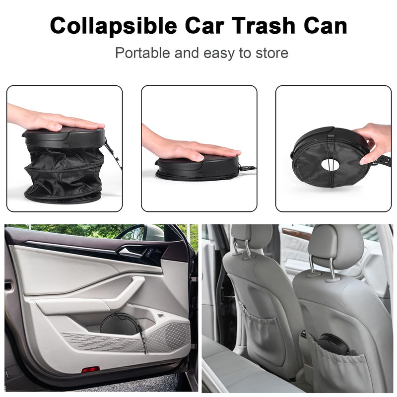 Car Trash Can, Pop up Collapsible Car Trash Bin with Lid, Small Car Garbage Can for Back Seat Front Seat, Portable Car Trash Bag with Hanging Hook, Vehicle Truck SUV Trash Can 1