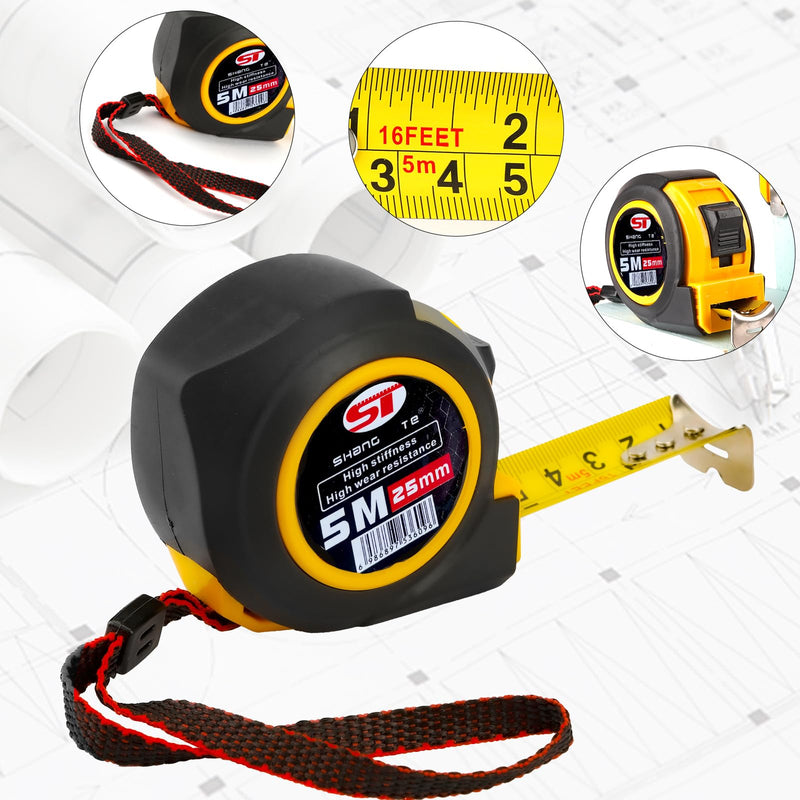 6 Pack Steel Measuring Tape, Tape Measure 16 ft, Measuring Tape Retractable, 16-Foot Basics Self-Locking Measurement Tape, Self Lock Auto Lock Tape Rule Imperial/Metric Tape Measure for Body 6 Pack