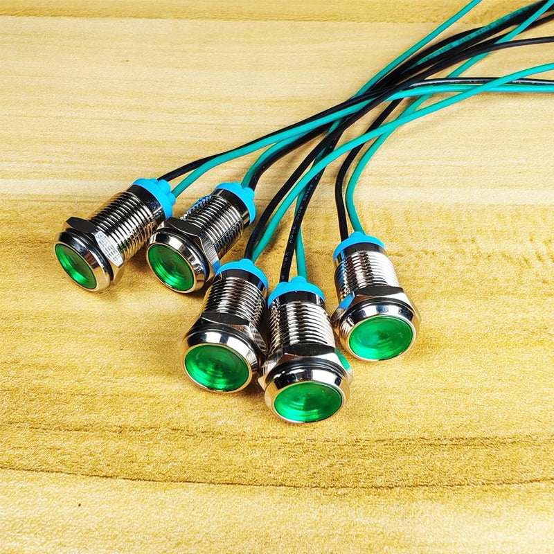 Gebildet Pack of 5 10 mm 3V-4.5V-5V-6V-7.5V-9V LED Metal Indicator Light Waterproof Signal Lamp Pilot Dash with Wire (Green) Green (10mm)