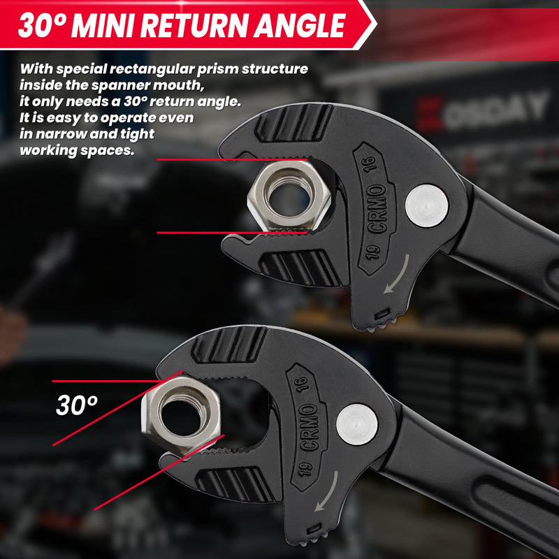 4-Piece Self Adjusting Wrench, Self-setting Spanner with Automatic Continuous Gripping for 1/4"-3/4" (7-19mm) Pipe Fittings Nuts and Bolts